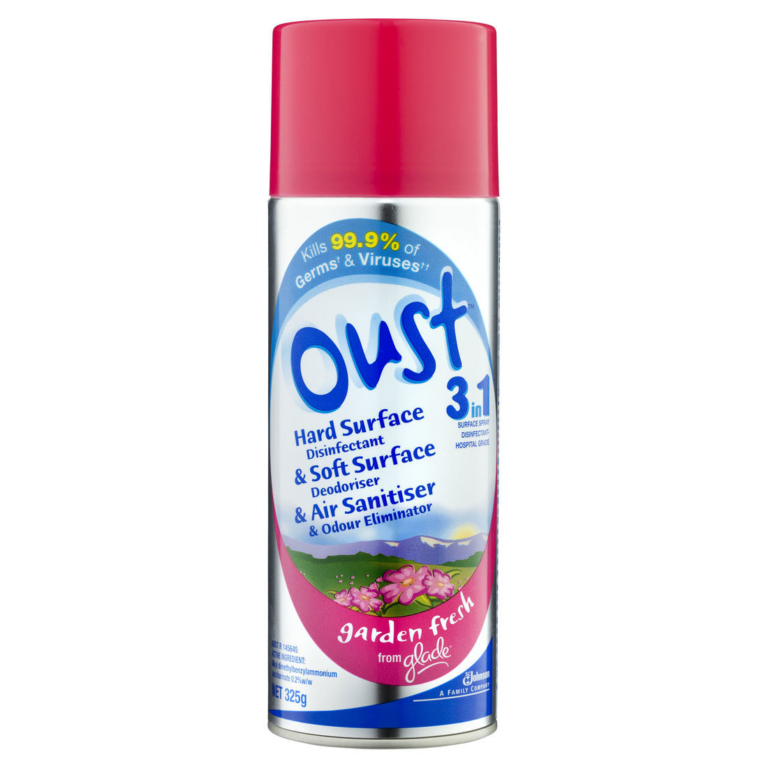 Oust 3-in-1 is a Hard Surface Disinfectant, Soft Surface Deodoriser, and Air Freshener