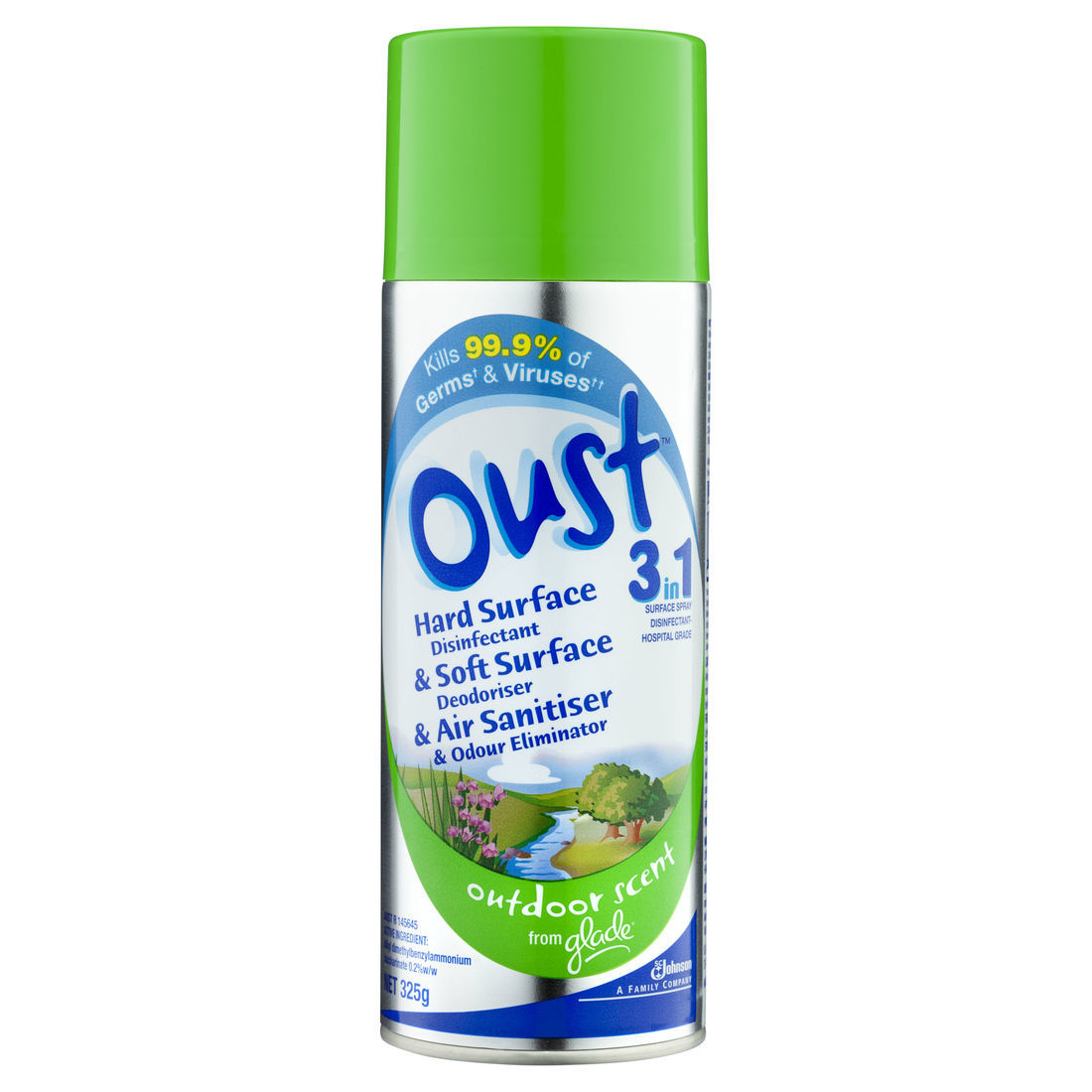 Oust 3-in-1 is a Hard Surface Disinfectant, Soft Surface Deodoriser, and Air Sanitiser and Odour Eliminator Outdoor Scent