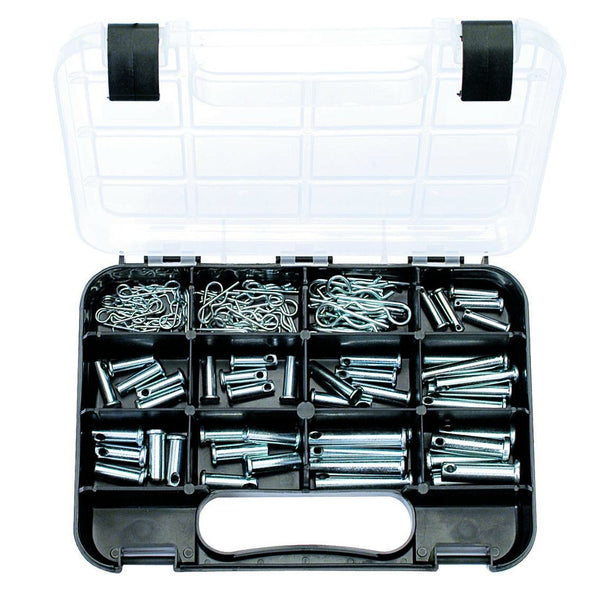 CLEVIS PINS: 12 sizes, 5/16″ to 7/16″ Dia. Zinc Plated, 105 piece