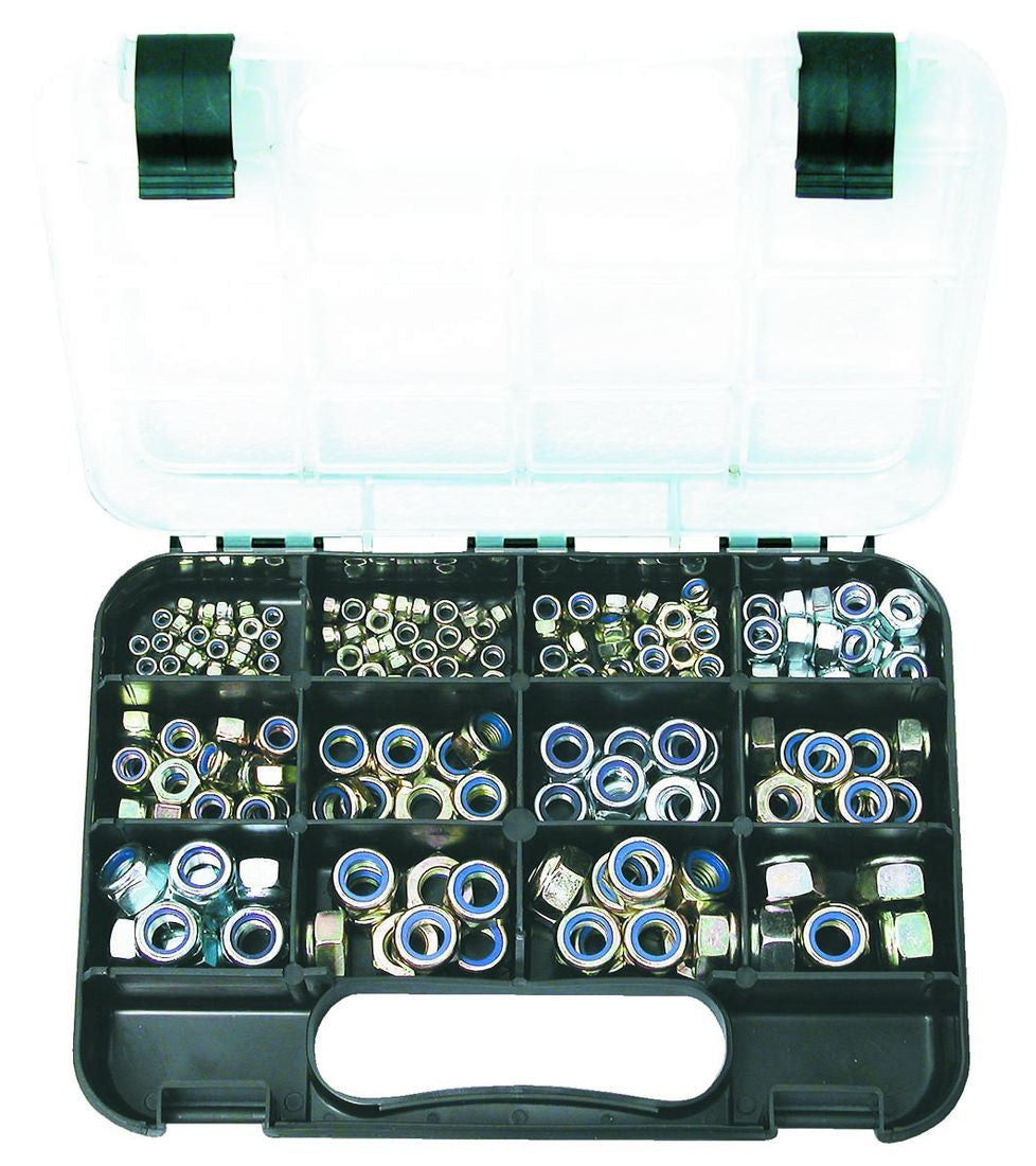 SELF-LOCK NUTS METRIC: 12 sizes M4 to M14, Zinc Passivated, 195 piece