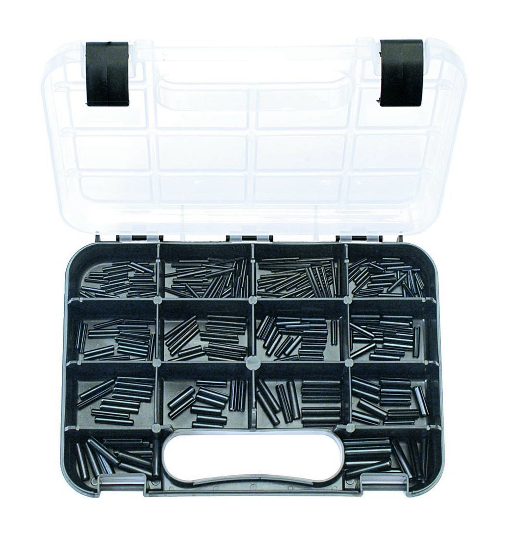 ROLL PINS-IMPERIAL: 14 sizes, 1/16″ to 1/4″ Dia, Lengths 1/2″-1 1/2″, 285 pieces