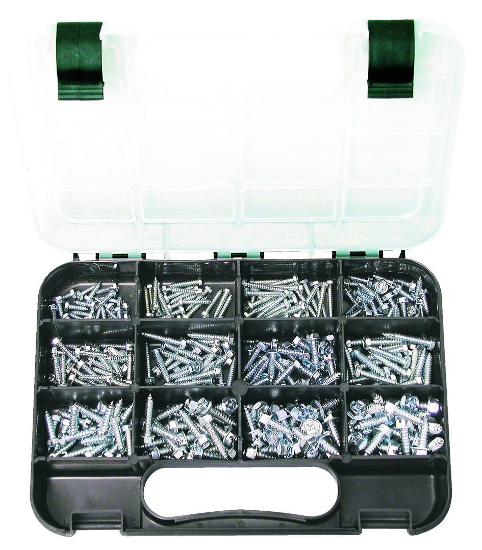 SELF-TAPPING SCREWS HEX: 12 sizes, 6G to 14G Dia, Lengths: 1/2″-1″ HEX HEAD, Zinc plated, 300 pieces