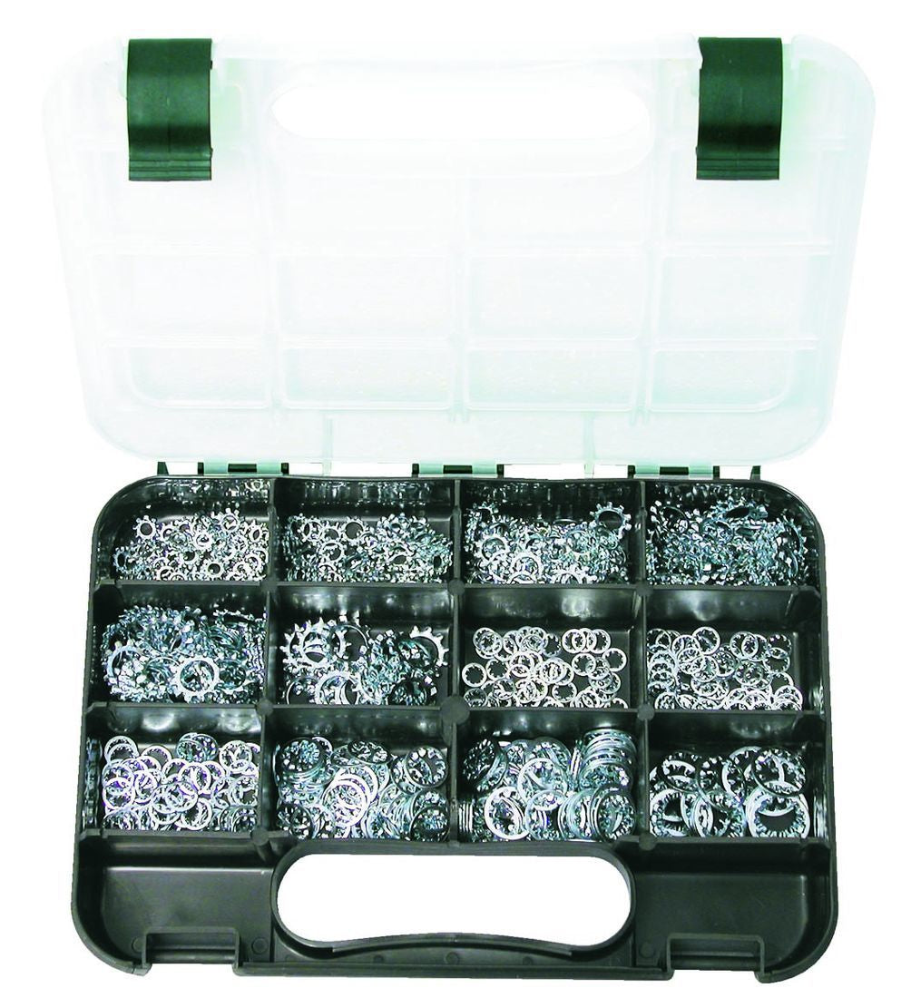 STAR WASHER IMPERIAL: 12 sizes, 3/16″ to 1/2″ Di, Internal and External, Zinc Plated, 540 piece