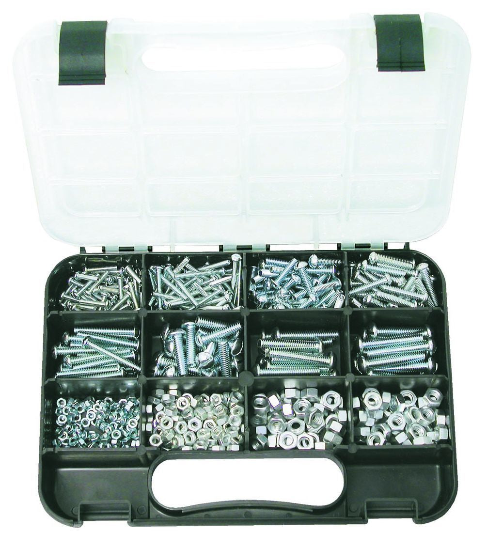 ROUND HEAD SCREWS and NUTS: 10 sizes, 1/8″ to 1/4″ Dia, Lengths: 3/4″ – 1 1/2″, 552 piece