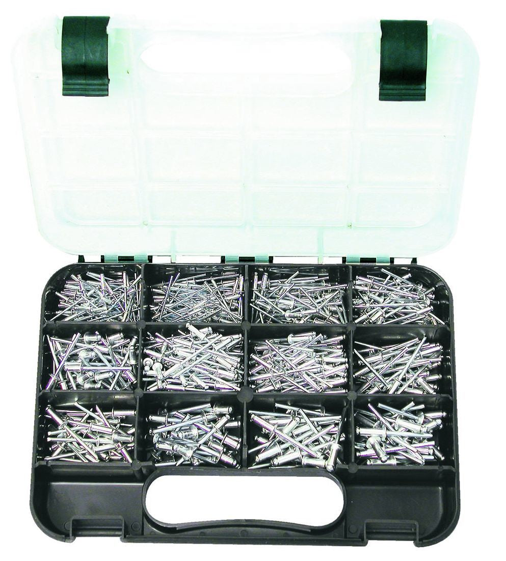ALUMINIUM RIVETS: 10 sizes, 3/32″ to 3/16″ Dia, short, medium and long, 605 piece