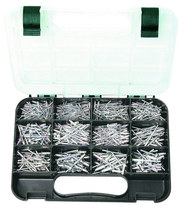 ALUMINIUM RIVETS: 10 sizes, 3/32″ to 3/16″ Dia, short, medium and long, 605 piece
