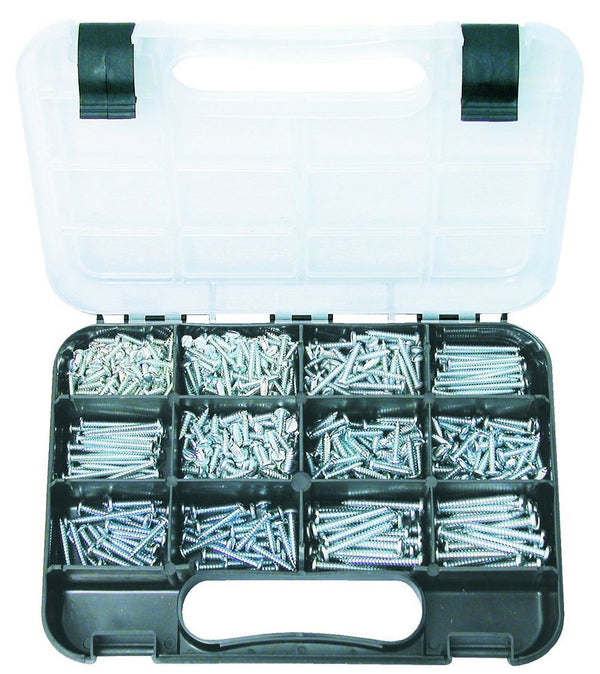 SELF-TAPPING SCREWS PAN HEAD SLOT: 8 sizes, 6G to 10G Dia, Lengths 1/2″-1 1/2″ Pan head slot, Zinc plated, 620 piece