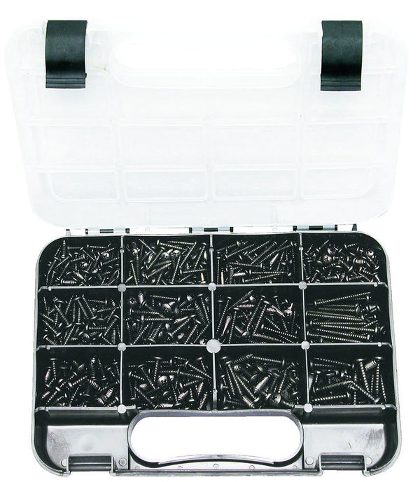 SELF-TAPPING SCREWS: 12 sizes 6G to 10G Dia, Lengths 3/8″-1 1/2″ PAN HEAD PHILLIPS, Black Zinc, 710 piece