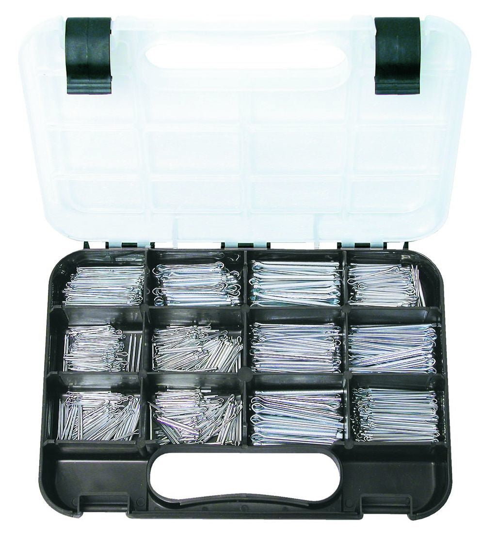 SPLIT PINS: 10 sizes 1.6mm to 4mm, 7/64 Dia. Lengths 22mm-50mm Zinc plated, 795 piece