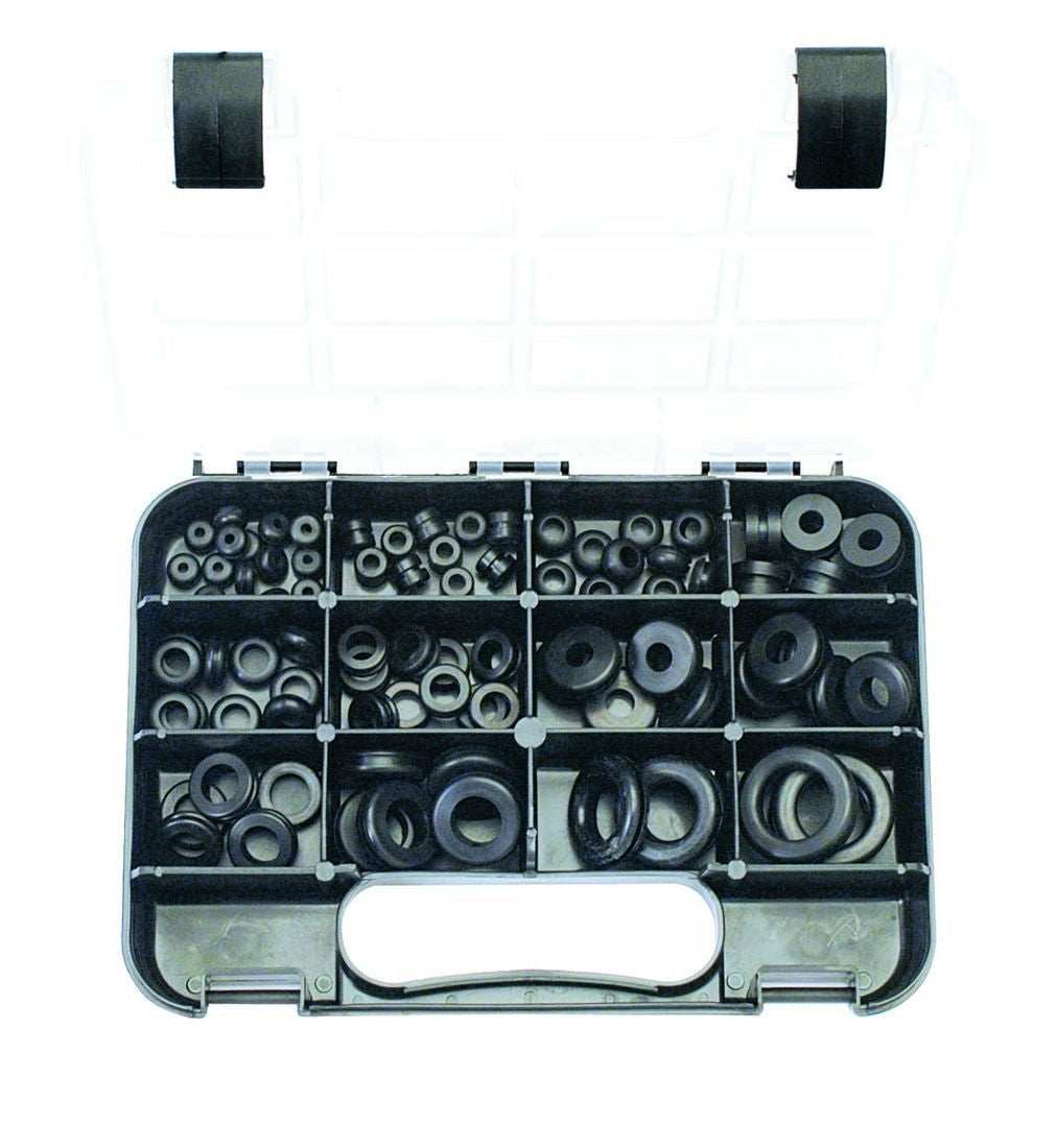 WIRING GROMMETS: 12 sizes, 1/8″ to 29/32″ wire/cable size, 86 piece