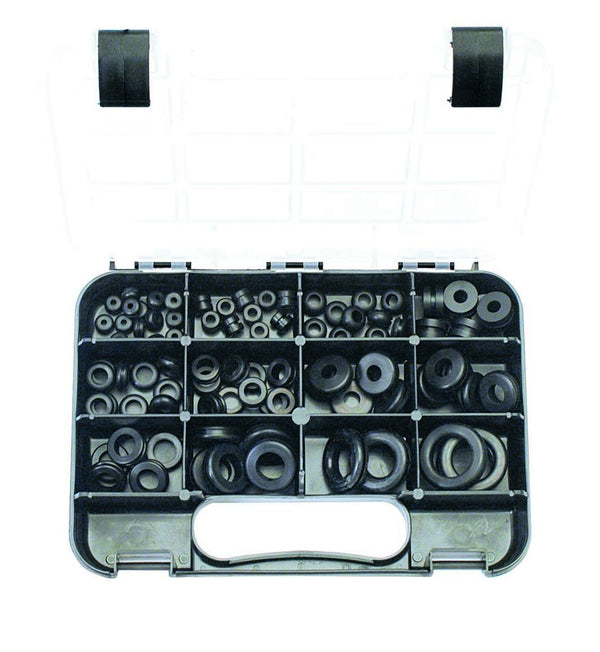 WIRING GROMMETS: 12 sizes, 1/8″ to 29/32″ wire/cable size, 86 piece