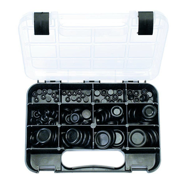 BLANKING GROMMETS: 8 sizes, 5/16″ to 1 1/8″ Panel hole size, 95 piece
